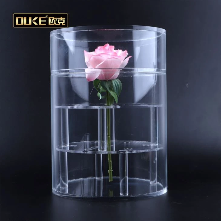Klar akryl runde blomsterkasse med låg